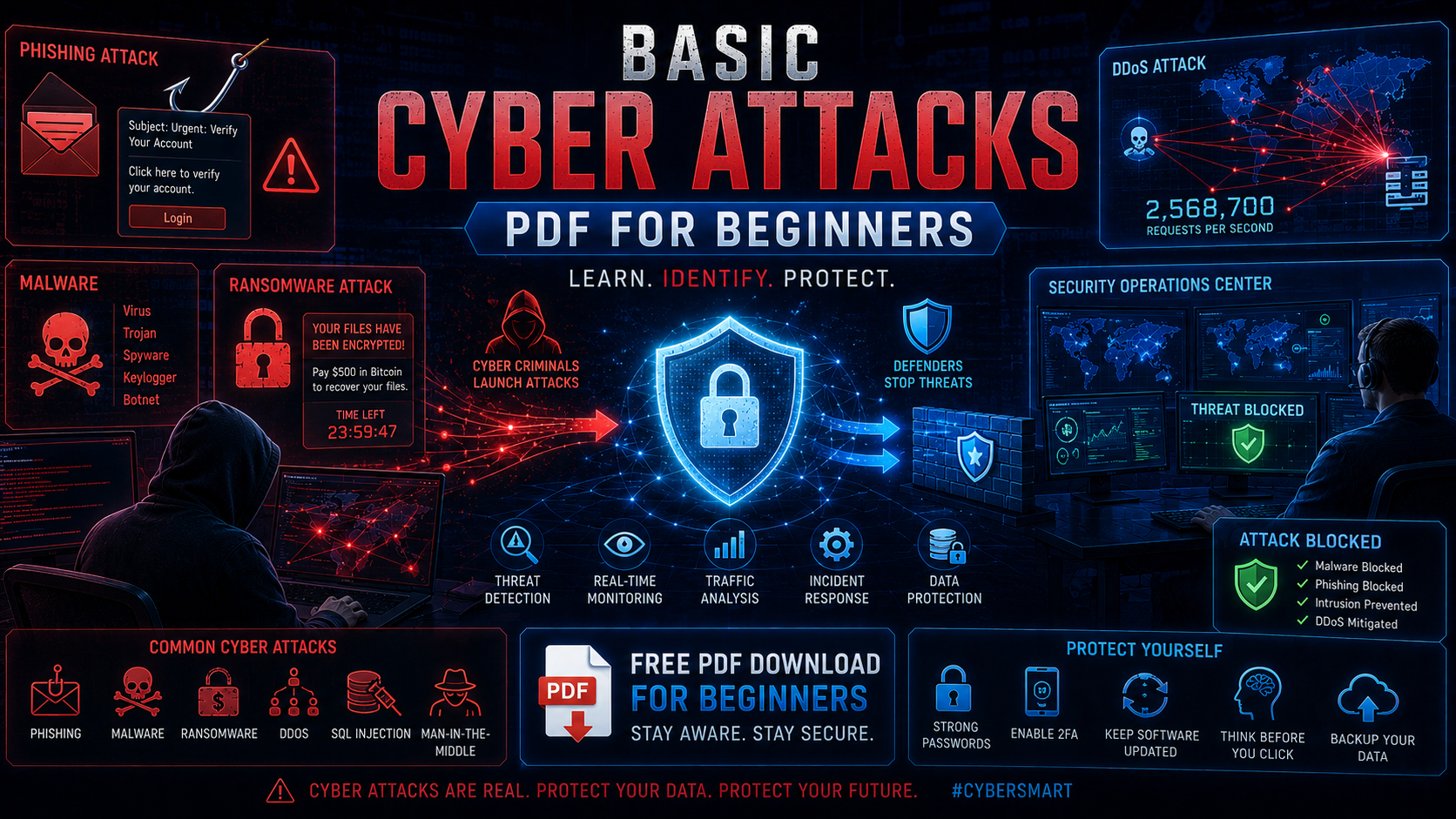 Cover image for: Basic Cyber Attacks PDF | Learn Malware, Phishing & Network Attacks